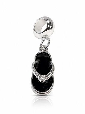 2/ $18 Pandora Style Silver Flip Flop Dangle Charm CZ Black